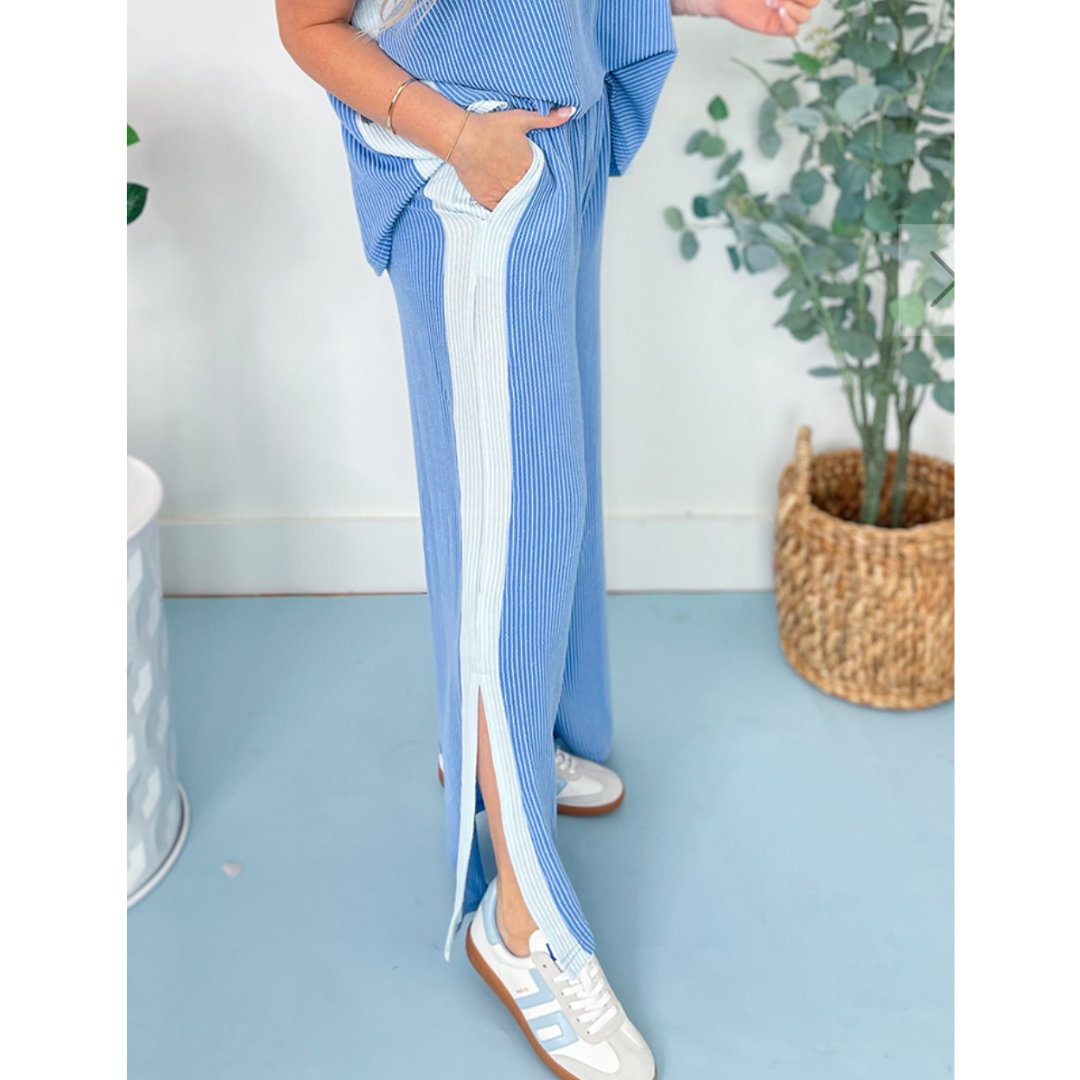 Doesn't Get any Better, Short Sleeve Corded Pant Set with Side Slits