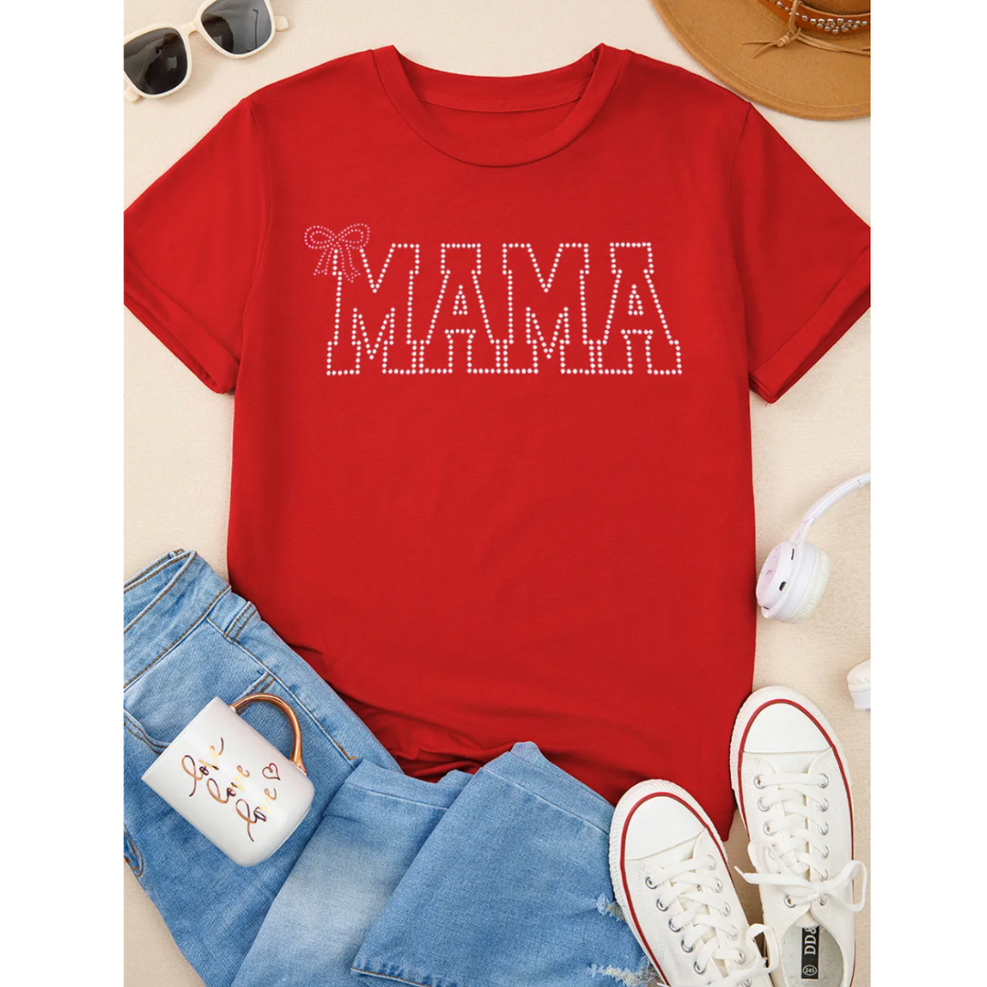 Sparkle Like the MAMA you are, Short Sleeve Rhinestone embossed Mama Graphic Tee