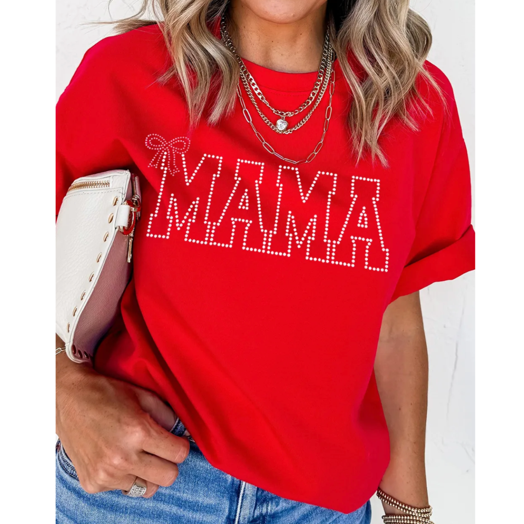 Sparkle Like the MAMA you are, Short Sleeve Rhinestone embossed Mama Graphic Tee