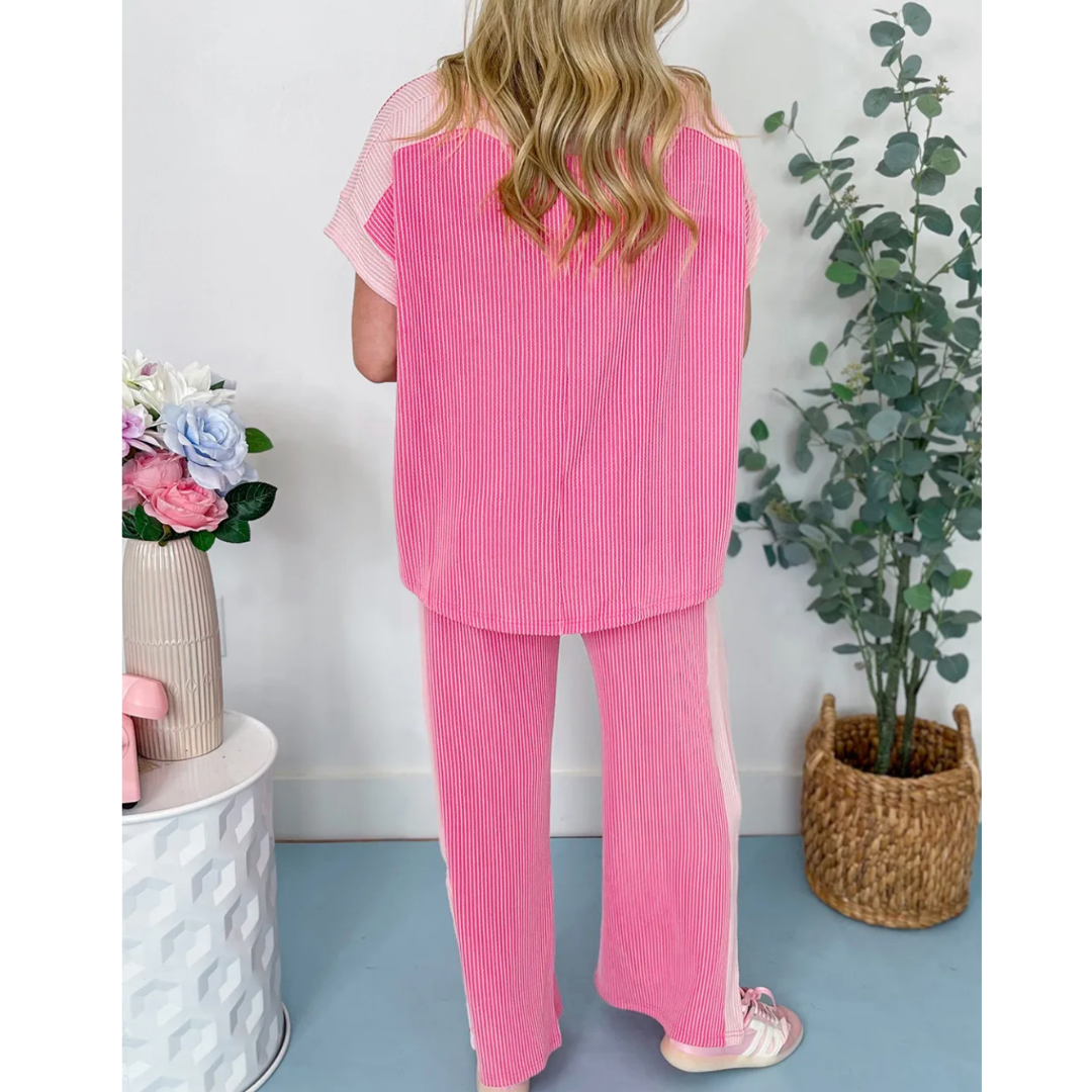 Doesn't Get any Better, Short Sleeve Corded Pant Set with Side Slits