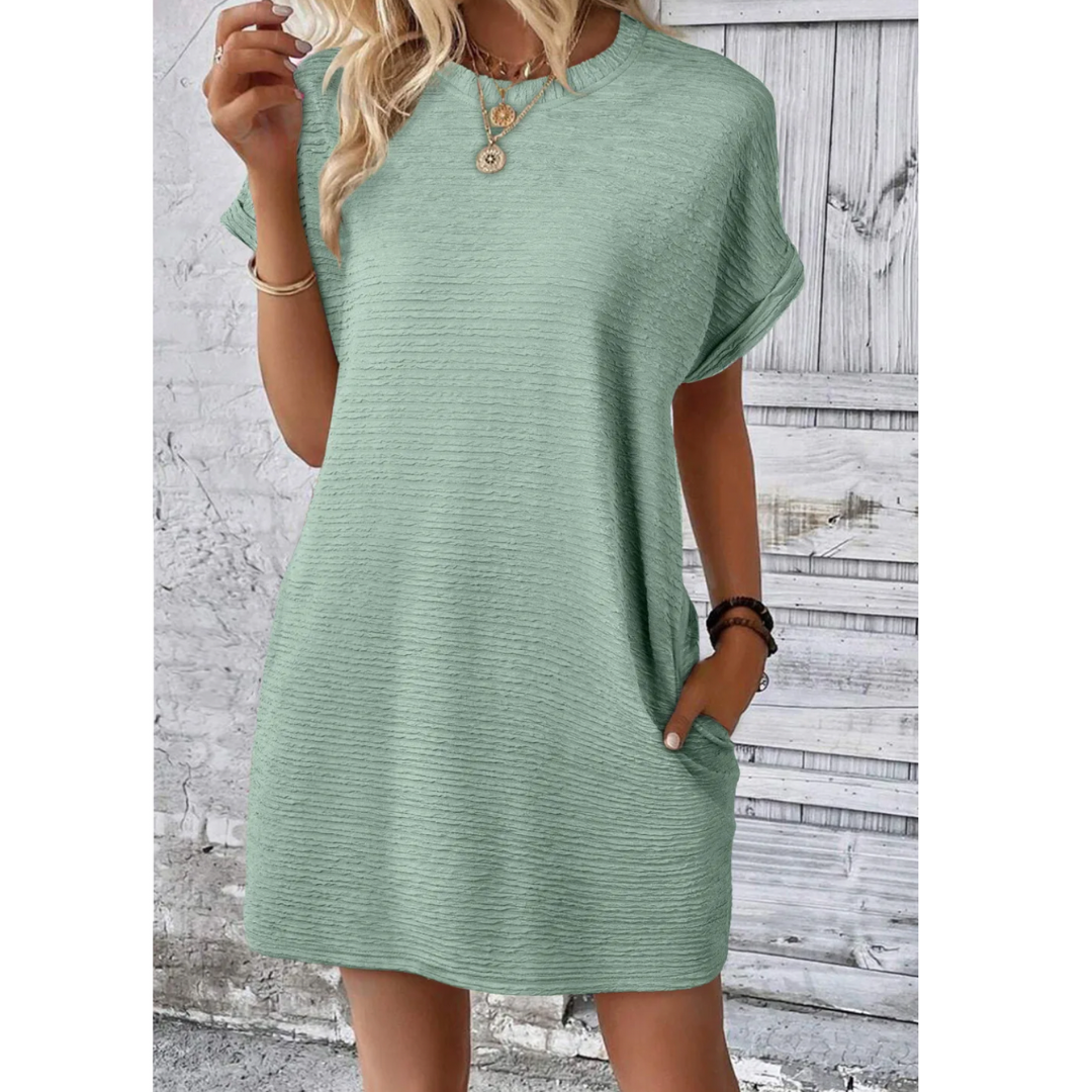 Lead You On, Short Sleeve Textured Dress with Pockets