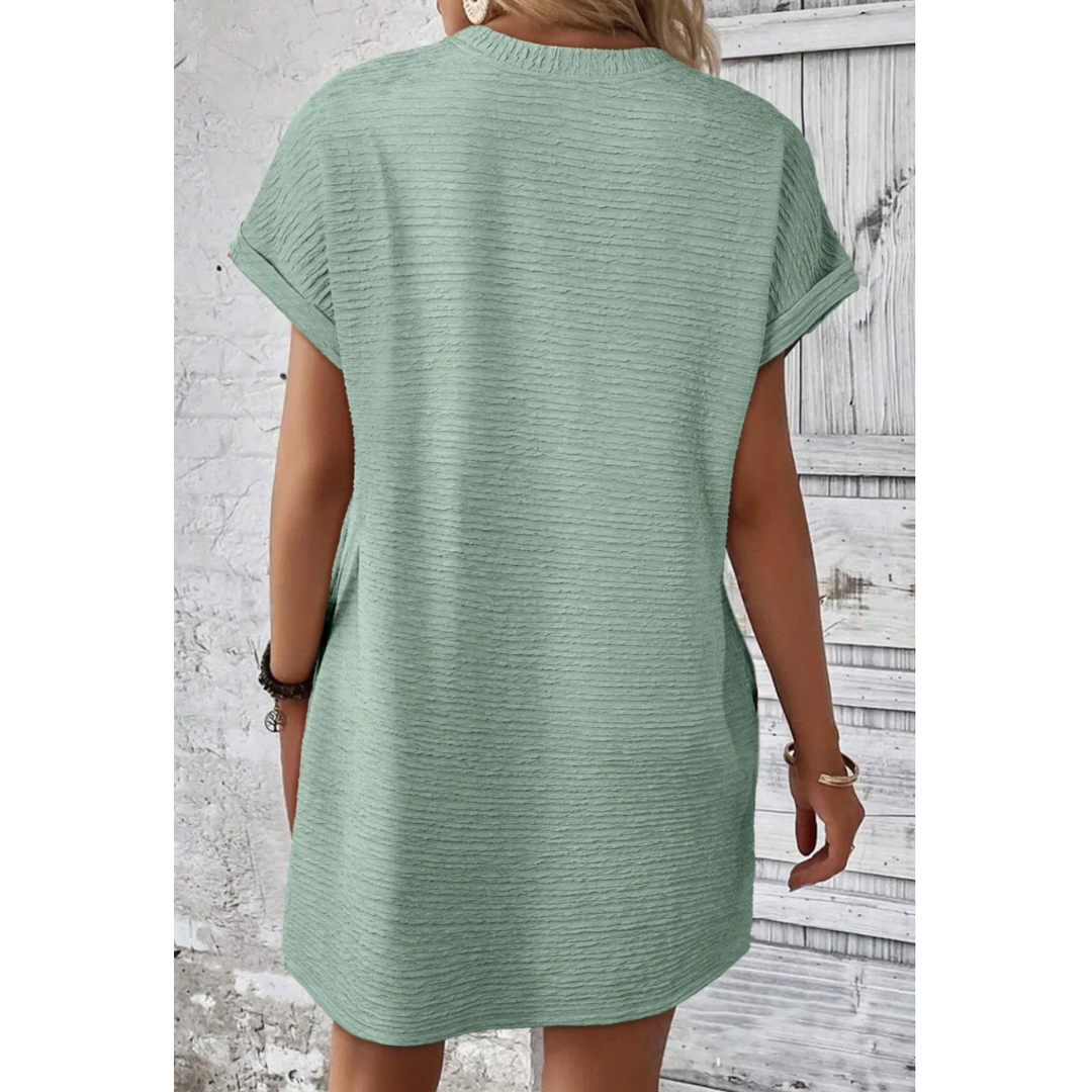 Lead You On, Short Sleeve Textured Dress with Pockets