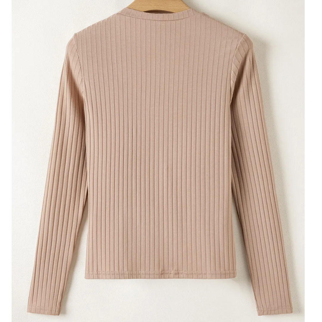 Ribbed Luxe V-Neck Long Sleeve Top