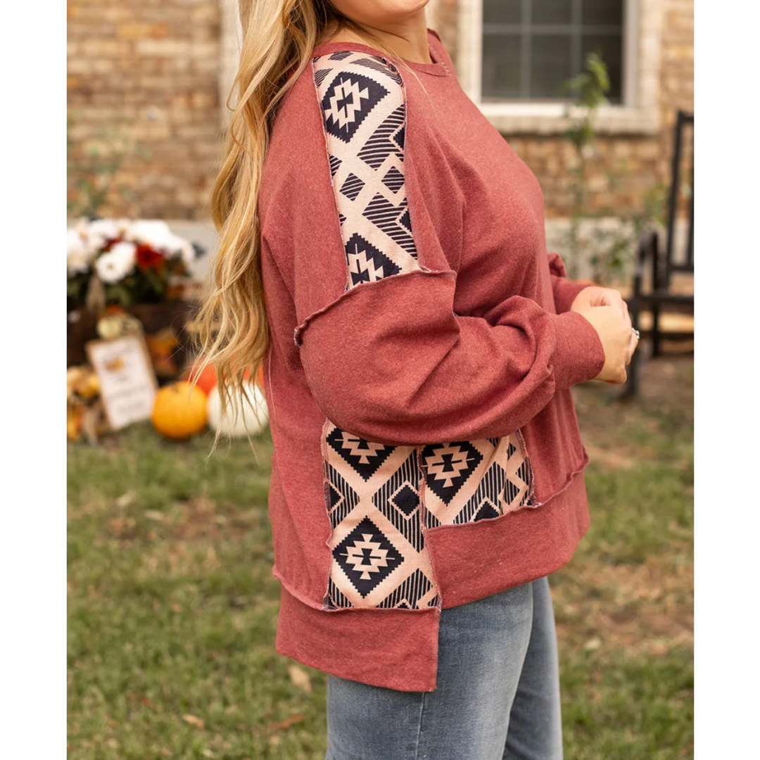 Rustic Charm Aztec Sleeve Pullover