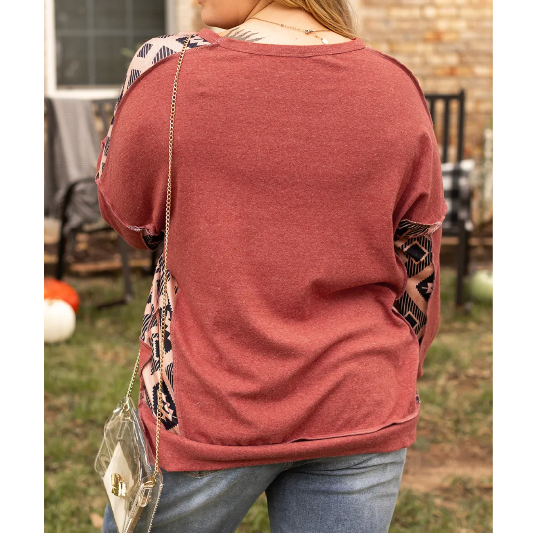 Rustic Charm Aztec Sleeve Pullover