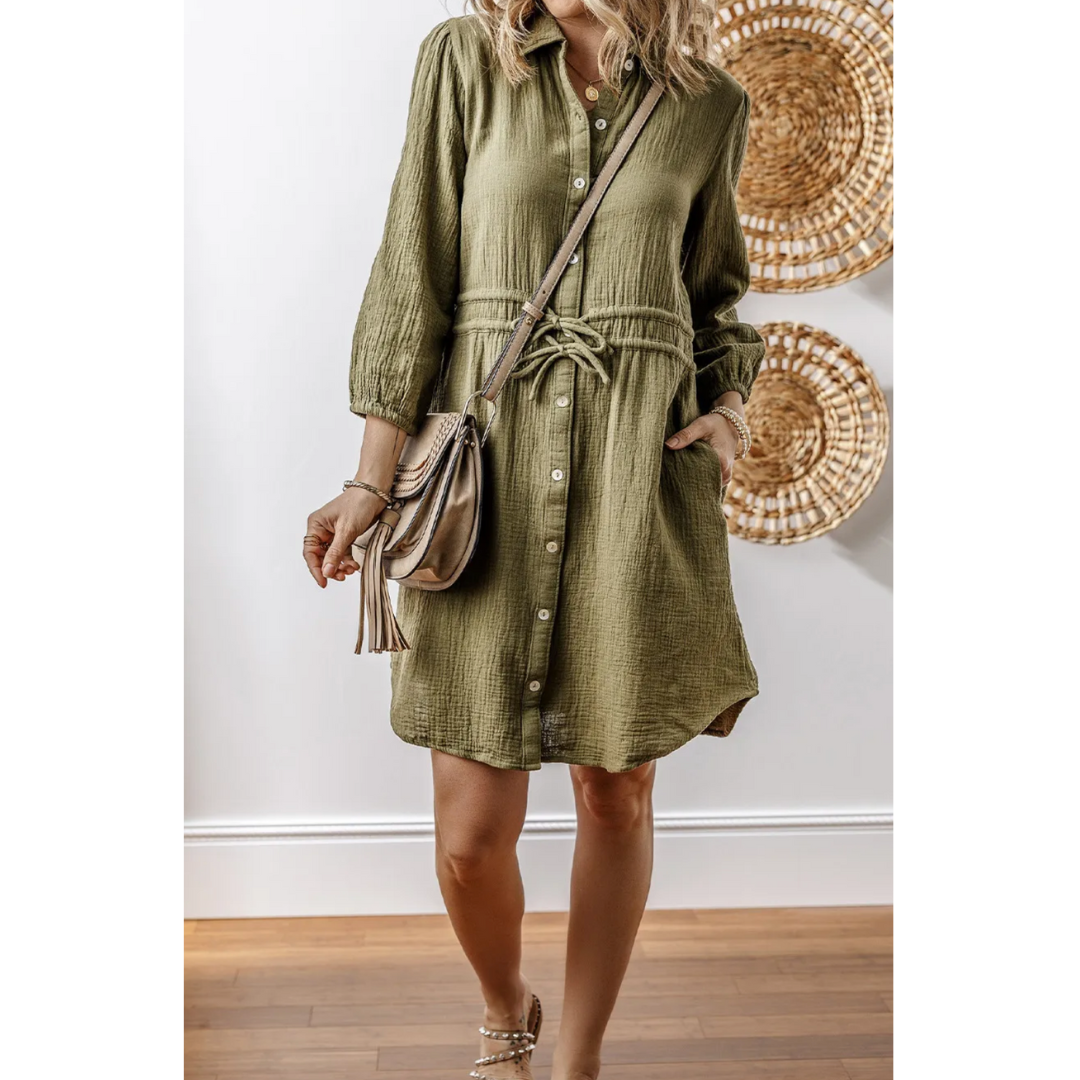 Olive Breeze Button-Up Dress