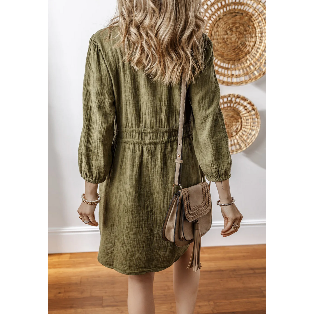 Olive Breeze Button-Up Dress