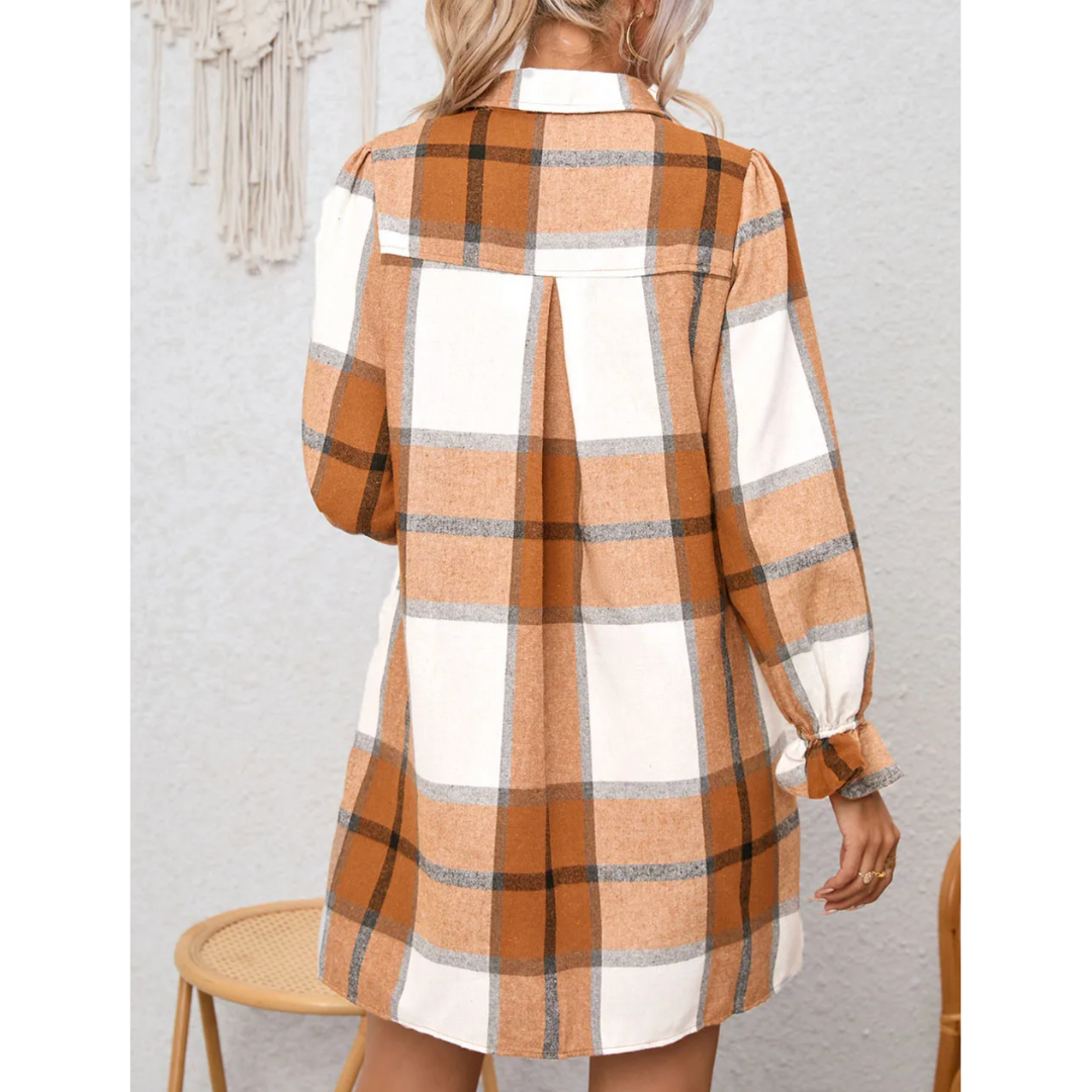 Autumn Charm Plaid Shirt Dress