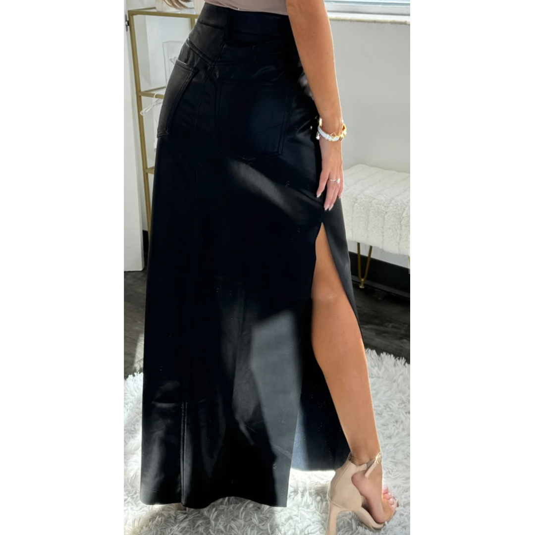 Midnight Edge Faux Leather Maxi Skirt