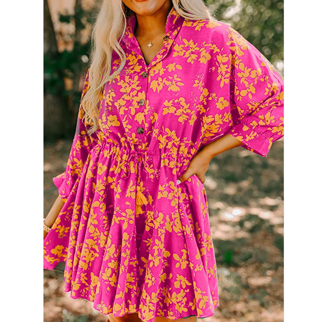 Golden Bloom Shirt Dress