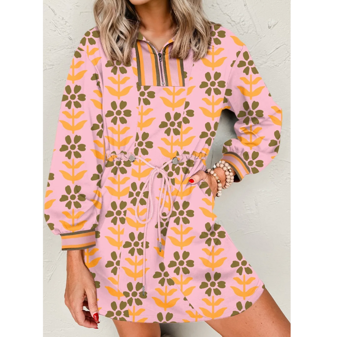 Retro Bloom Drawstring Dress