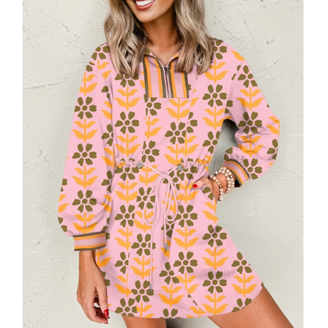 Retro Bloom Drawstring Dress