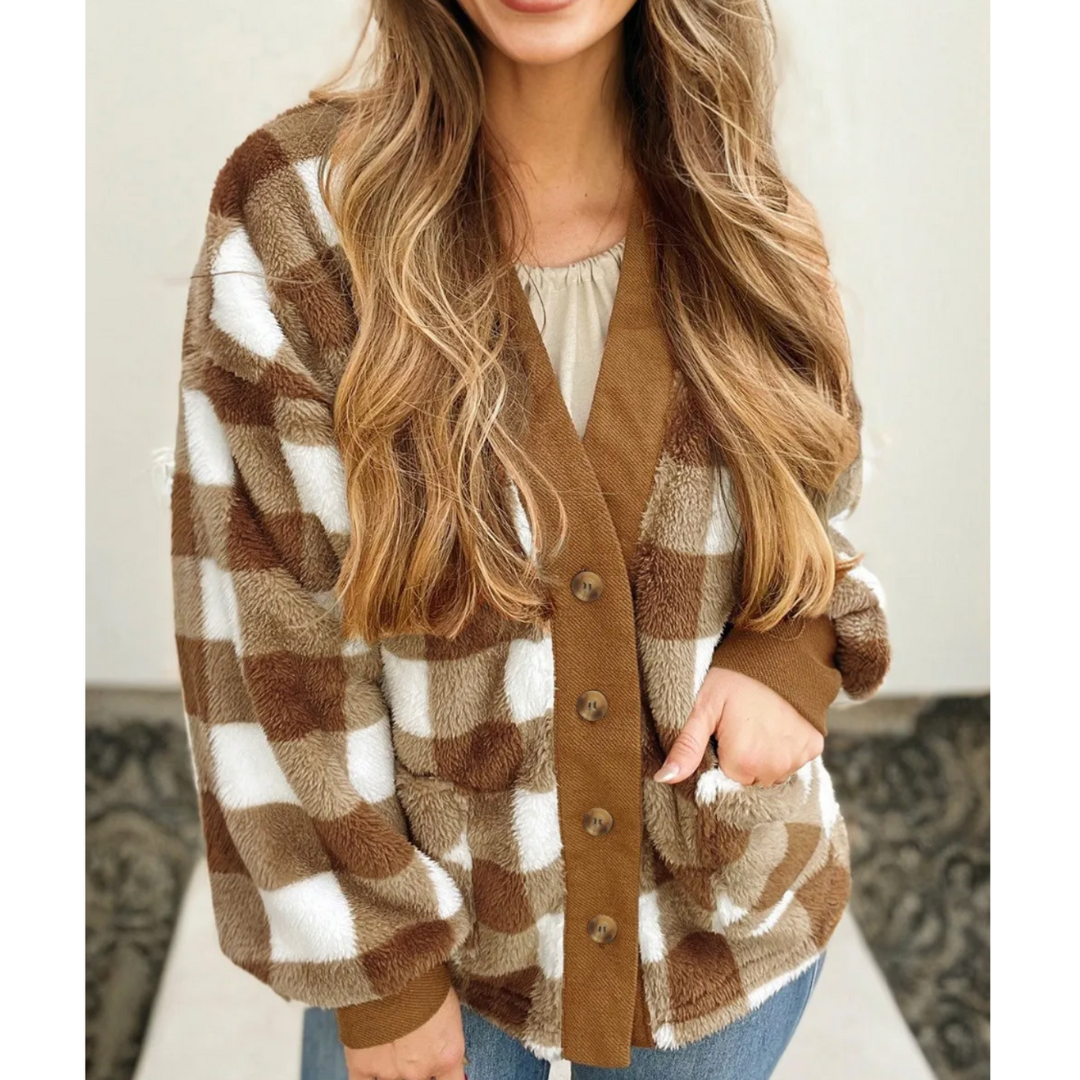 Cozy Harvest Check Cardigan