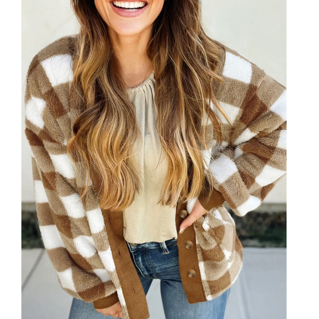 Cozy Harvest Check Cardigan