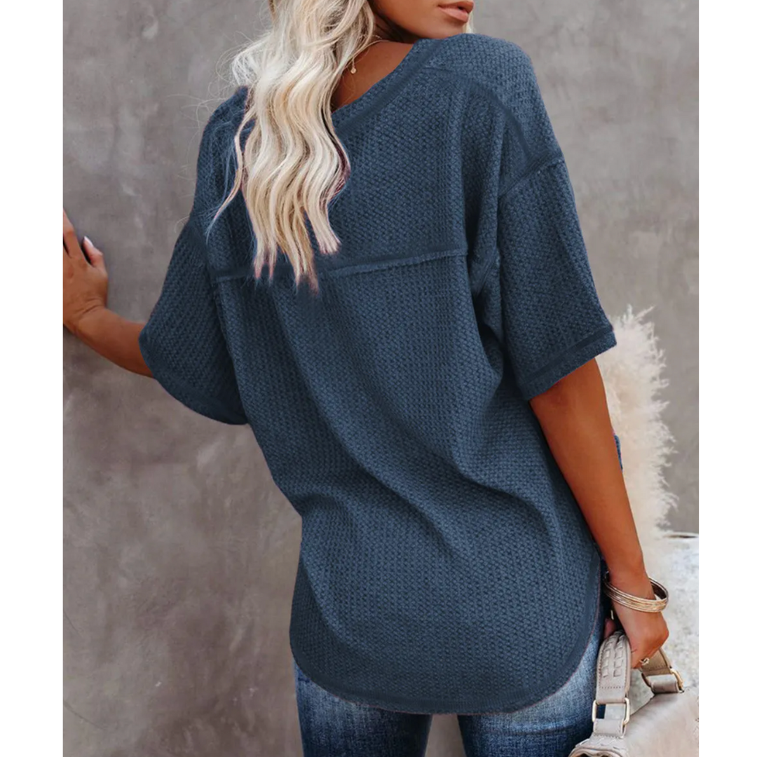 The Cozy Waffle Knit V-Neck Top