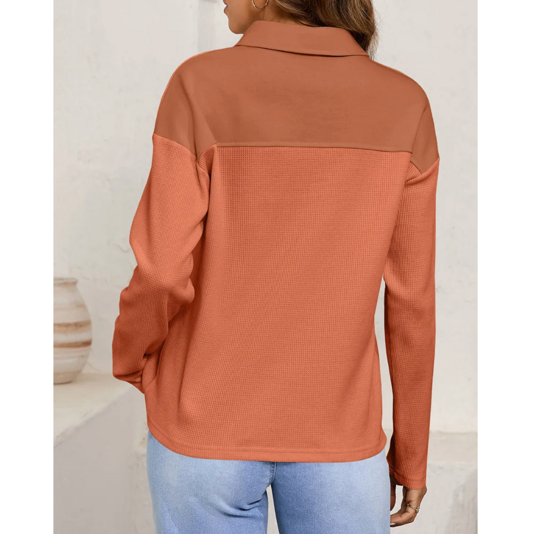Autumn Clay Button-Up Waffle Top