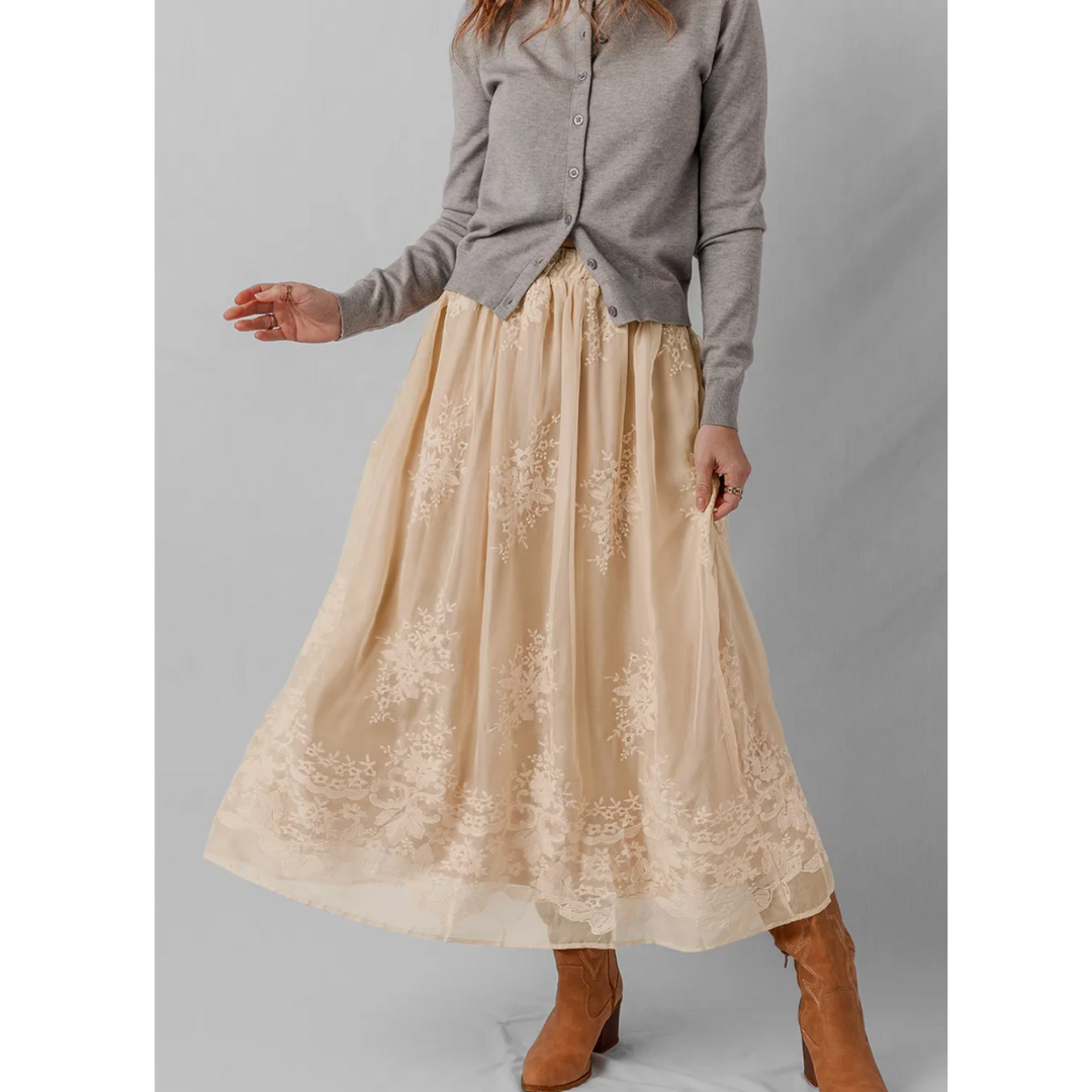Golden Bloom Embroidered Maxi Skirt