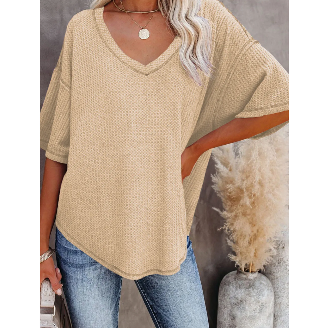 The Cozy Waffle Knit V-Neck Top