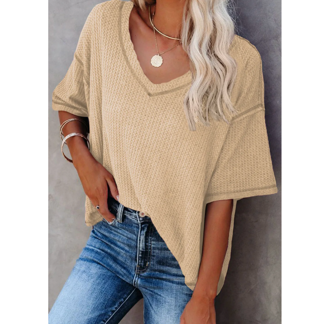 The Cozy Waffle Knit V-Neck Top