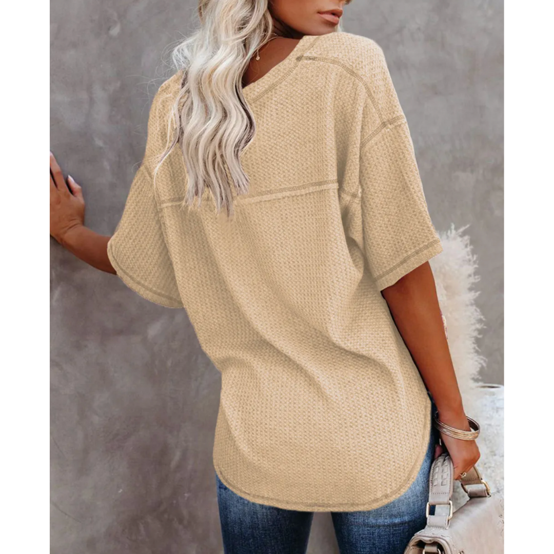 The Cozy Waffle Knit V-Neck Top