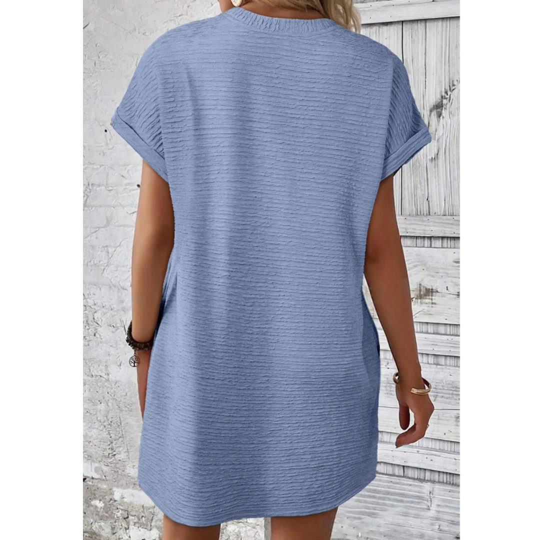 Lead You On, Short Sleeve Textured Dress with Pockets