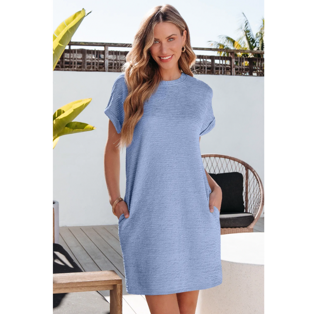 Lead You On, Short Sleeve Textured Dress with Pockets