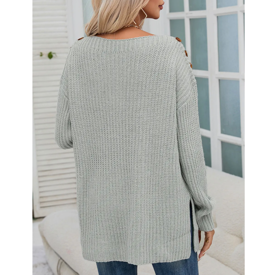 Cozy Button-Detail Knit Sweater