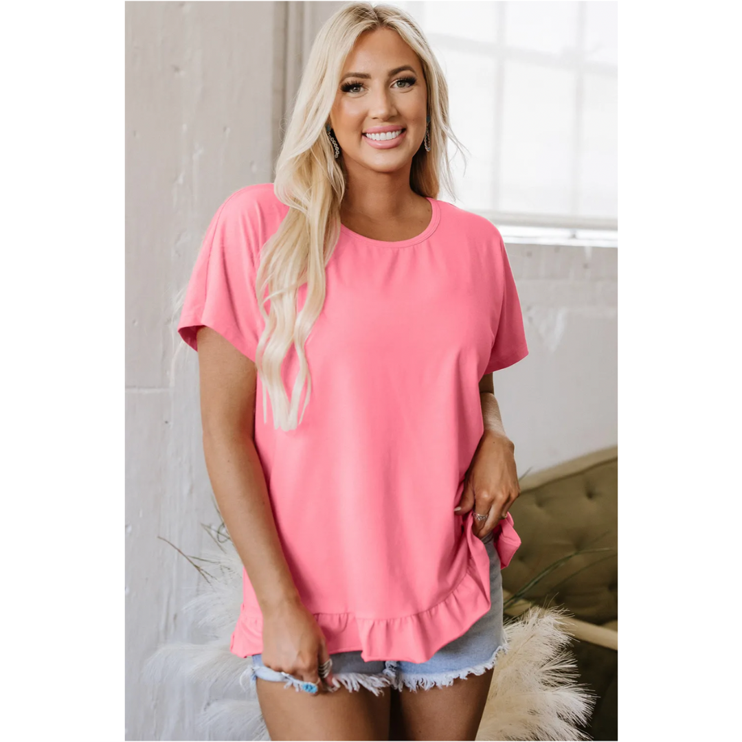 Sweet Southern Charm, Short Sleeve Tunic with Ruffle Hem