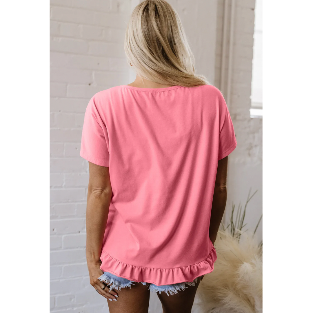Sweet Southern Charm, Short Sleeve Tunic with Ruffle Hem