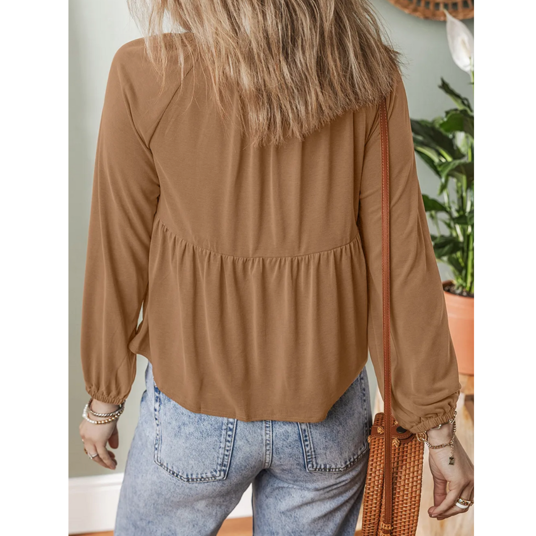 Caramel Breeze Smocked Blouse