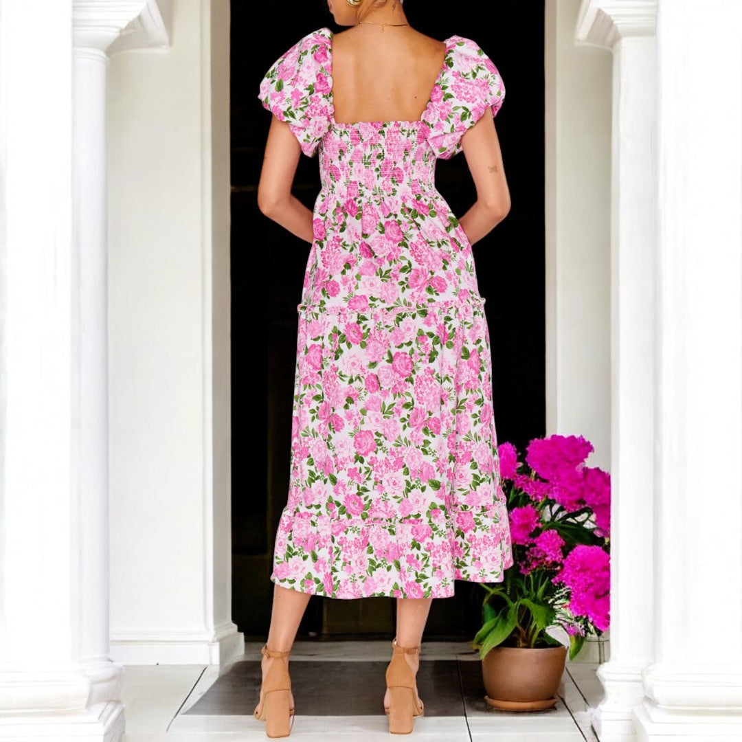 Spring Blooms, Short Sleeve Floral Dress (Small-4X)
