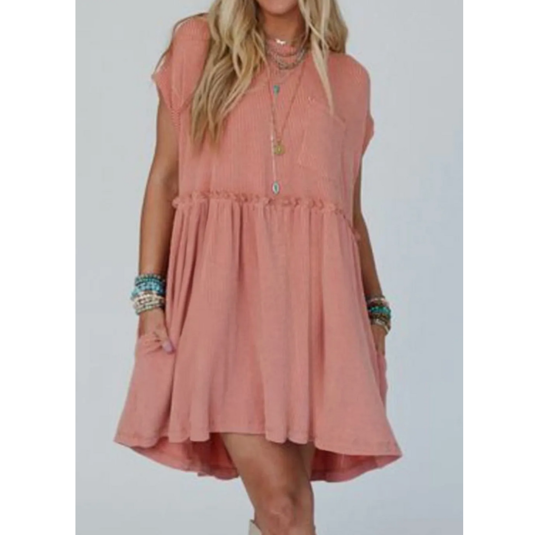 Pure Joy, Short Sleeve Corded Babydoll Dress