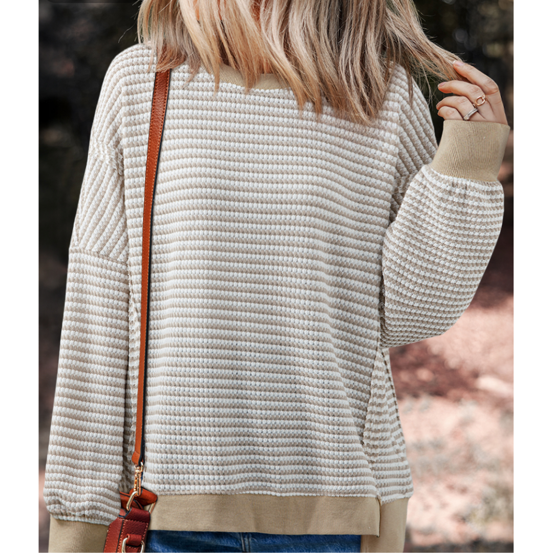 Cozy On Repeat, Striped Waffle Knit Pullover