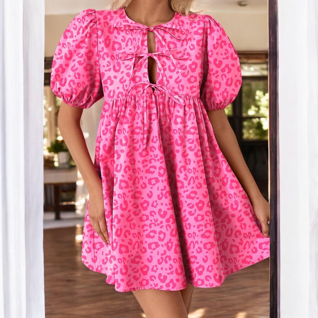 No Hiding Girl, Short Sleeve Leopard Dress