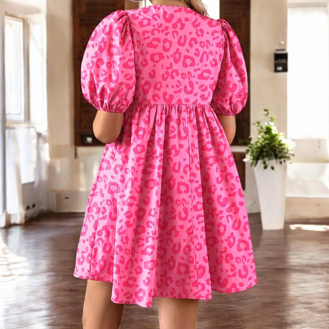 No Hiding Girl, Short Sleeve Leopard Dress
