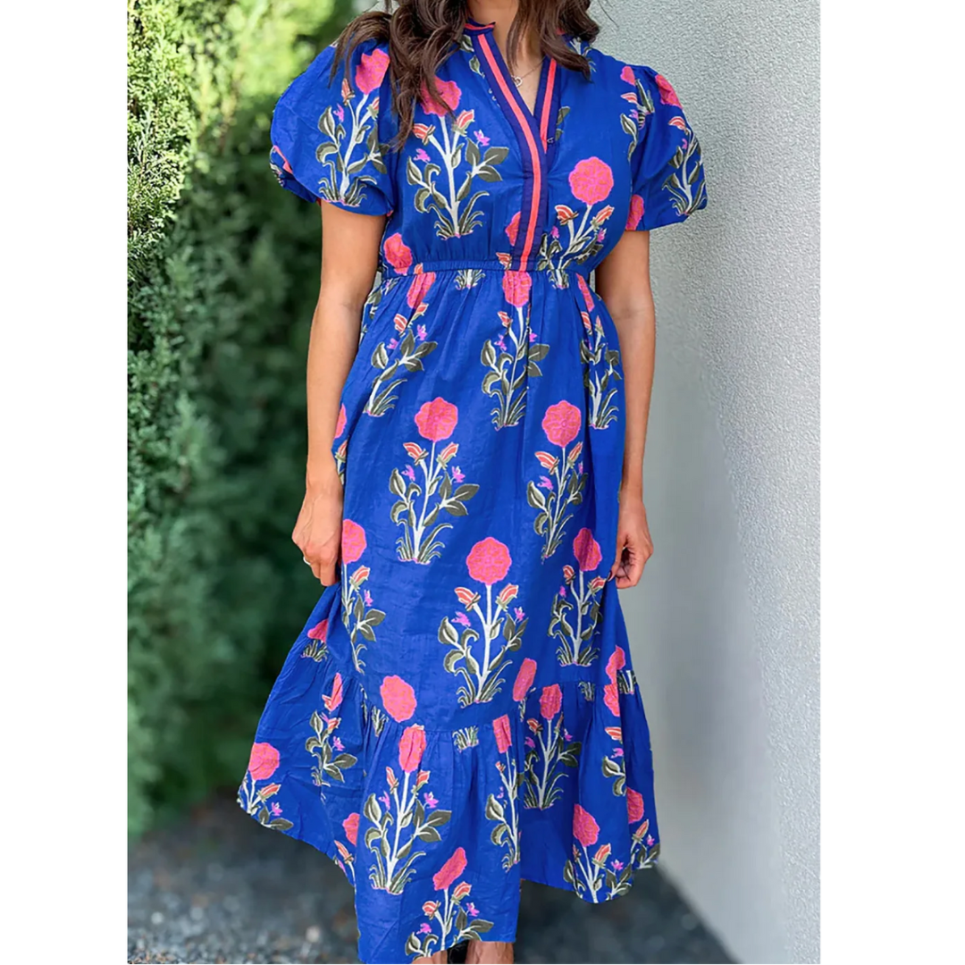 Fashionista In The Making, Short Puff Sleeve Floral Midi/Maxi Dress