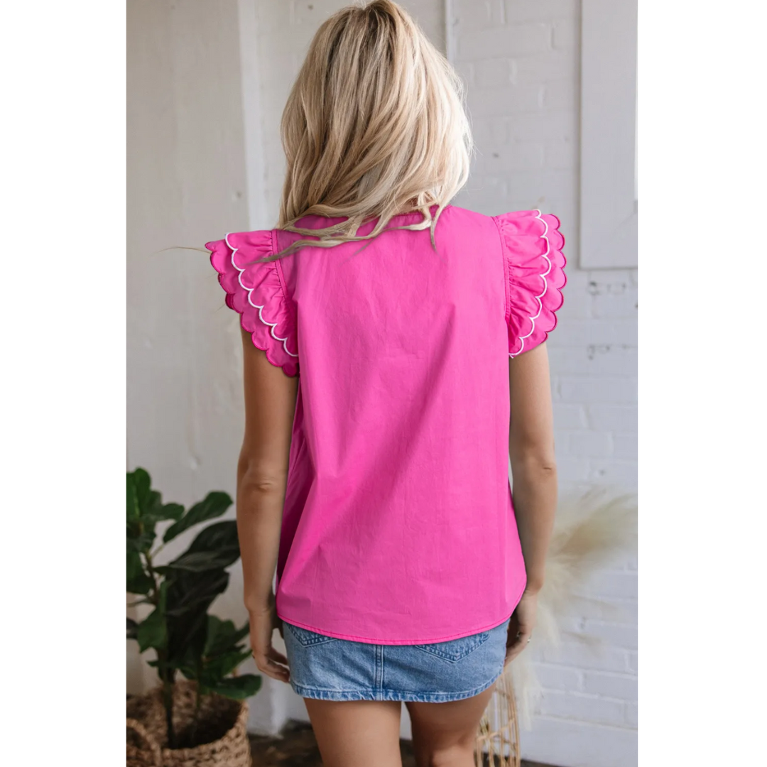 Came To Play, Short Ruffle Sleeve V Neck Top