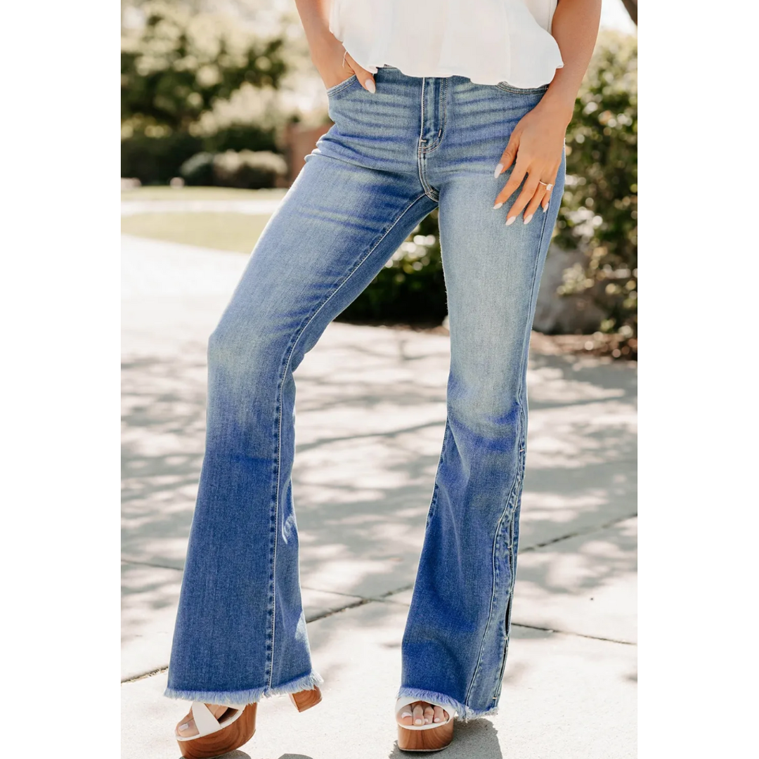On The Fringe, Flare Jeans with Side Slit Detail