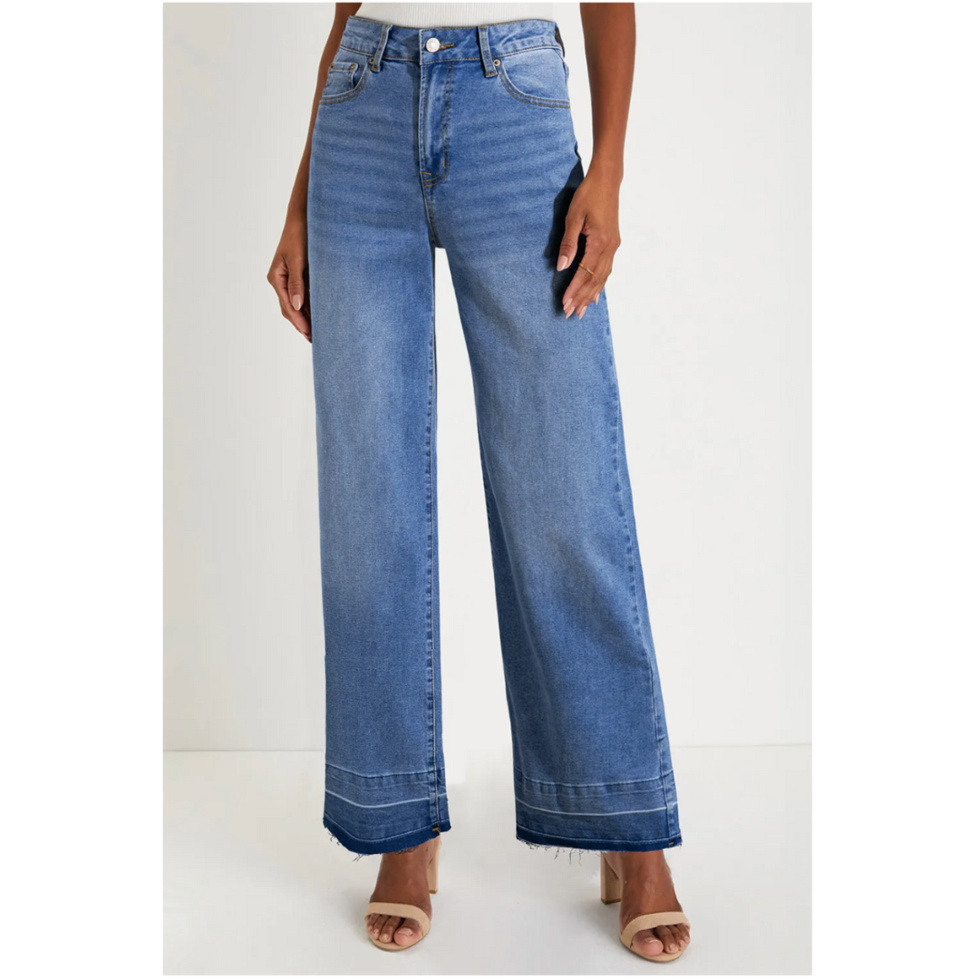 Twice As Cool, Raw Hem Wide Leg Jeans