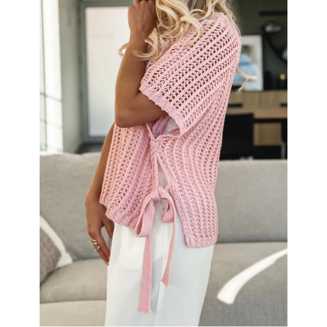 All Day Beauty, Short Sleeve Side Tie Crochet Top