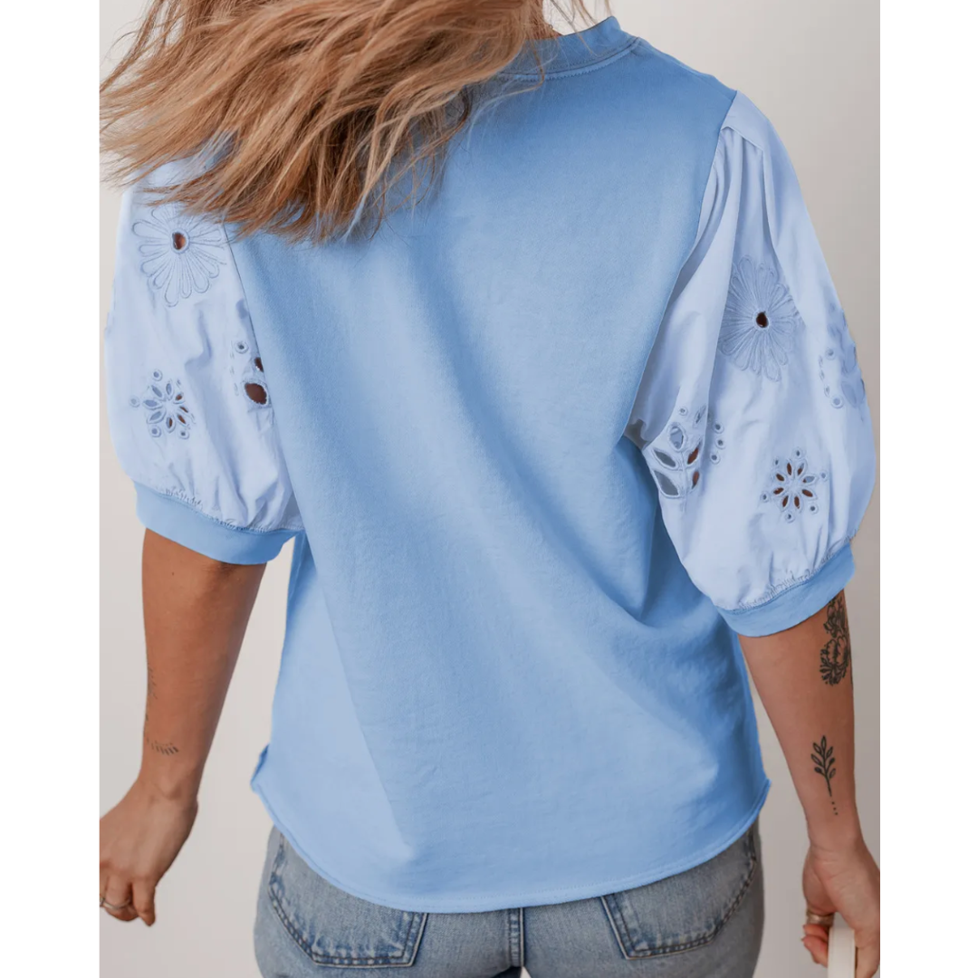 All Eyes On You. Eyelet Short Sleeve Top