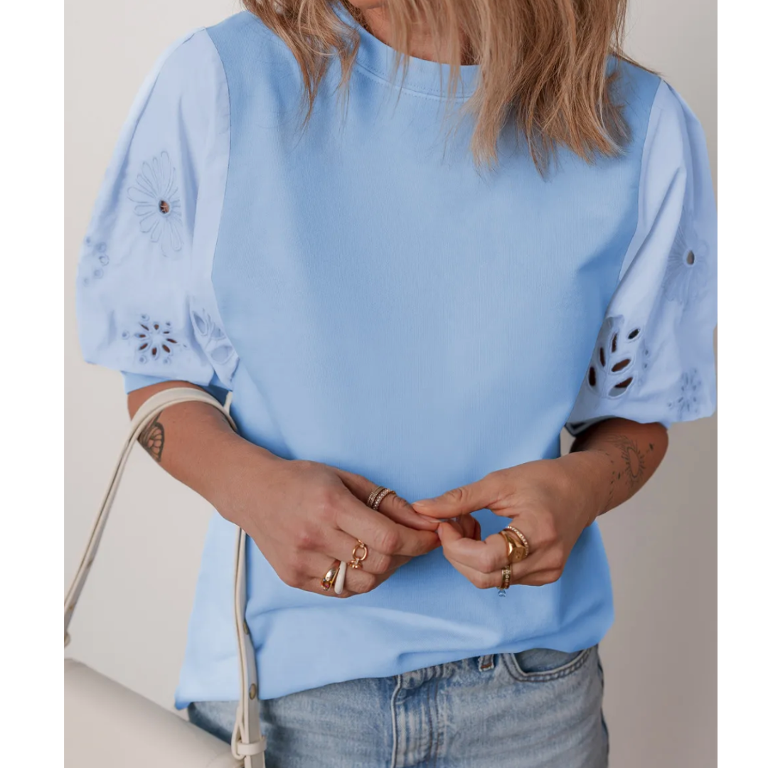 All Eyes On You. Eyelet Short Sleeve Top