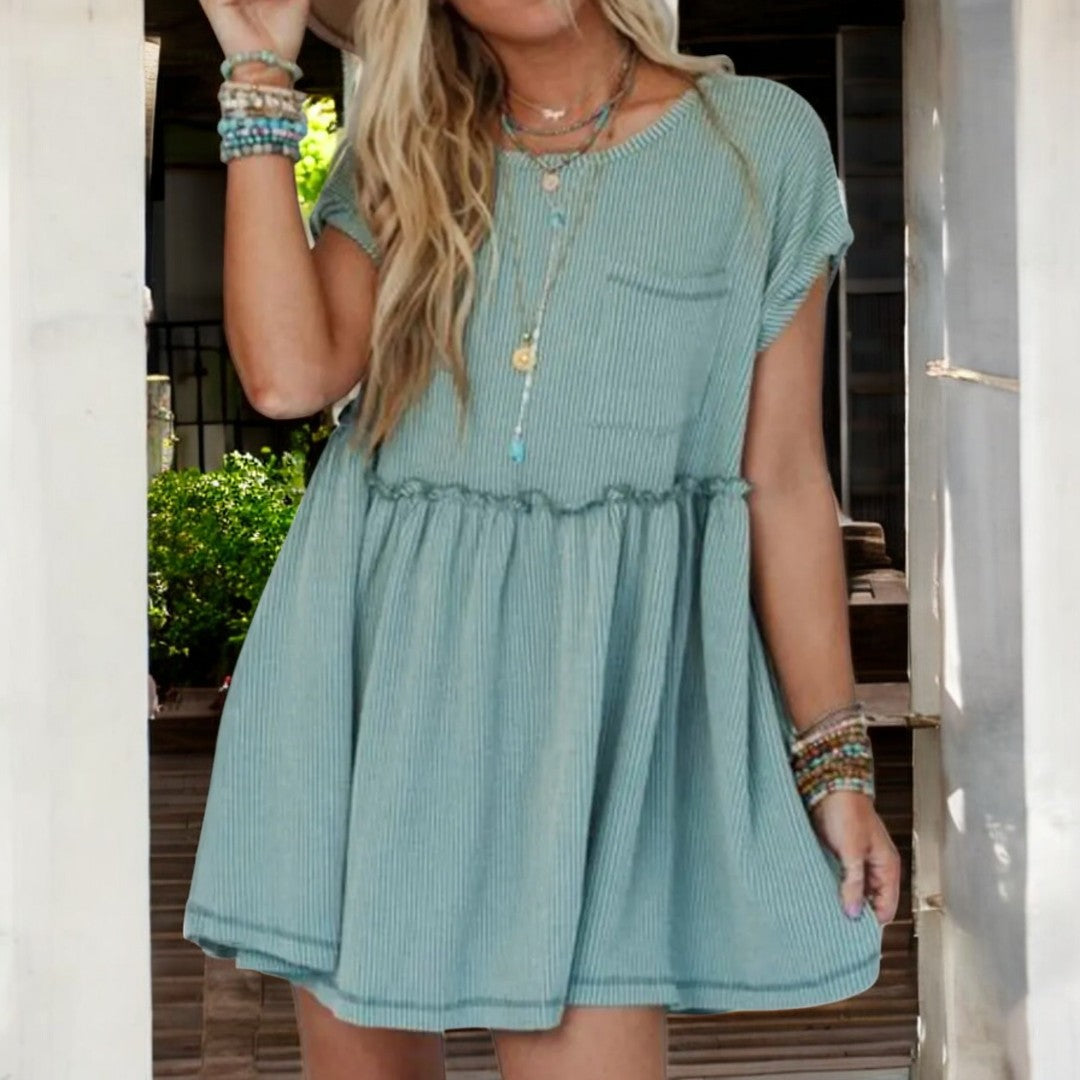 Pure Joy, Short Sleeve Corded Babydoll Dress