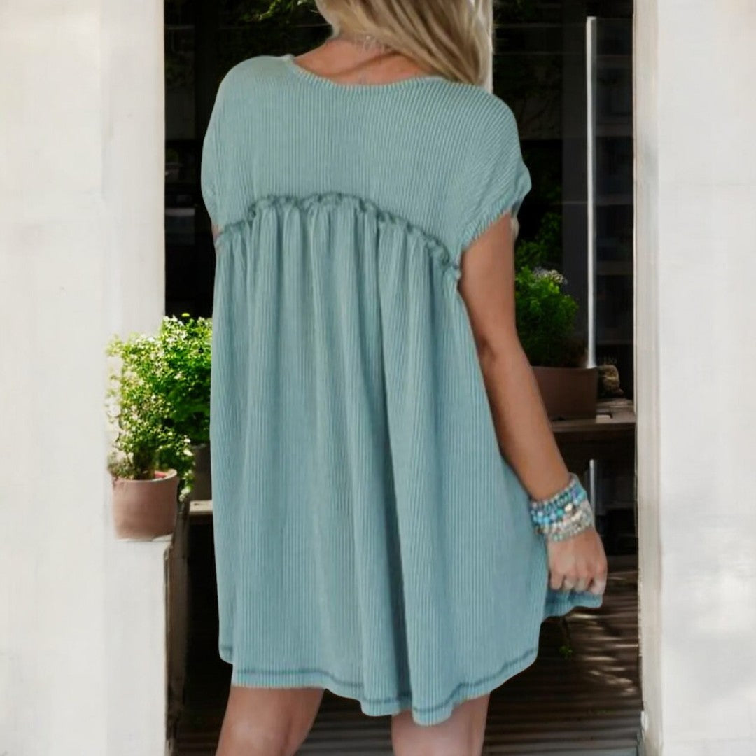 Pure Joy, Short Sleeve Corded Babydoll Dress