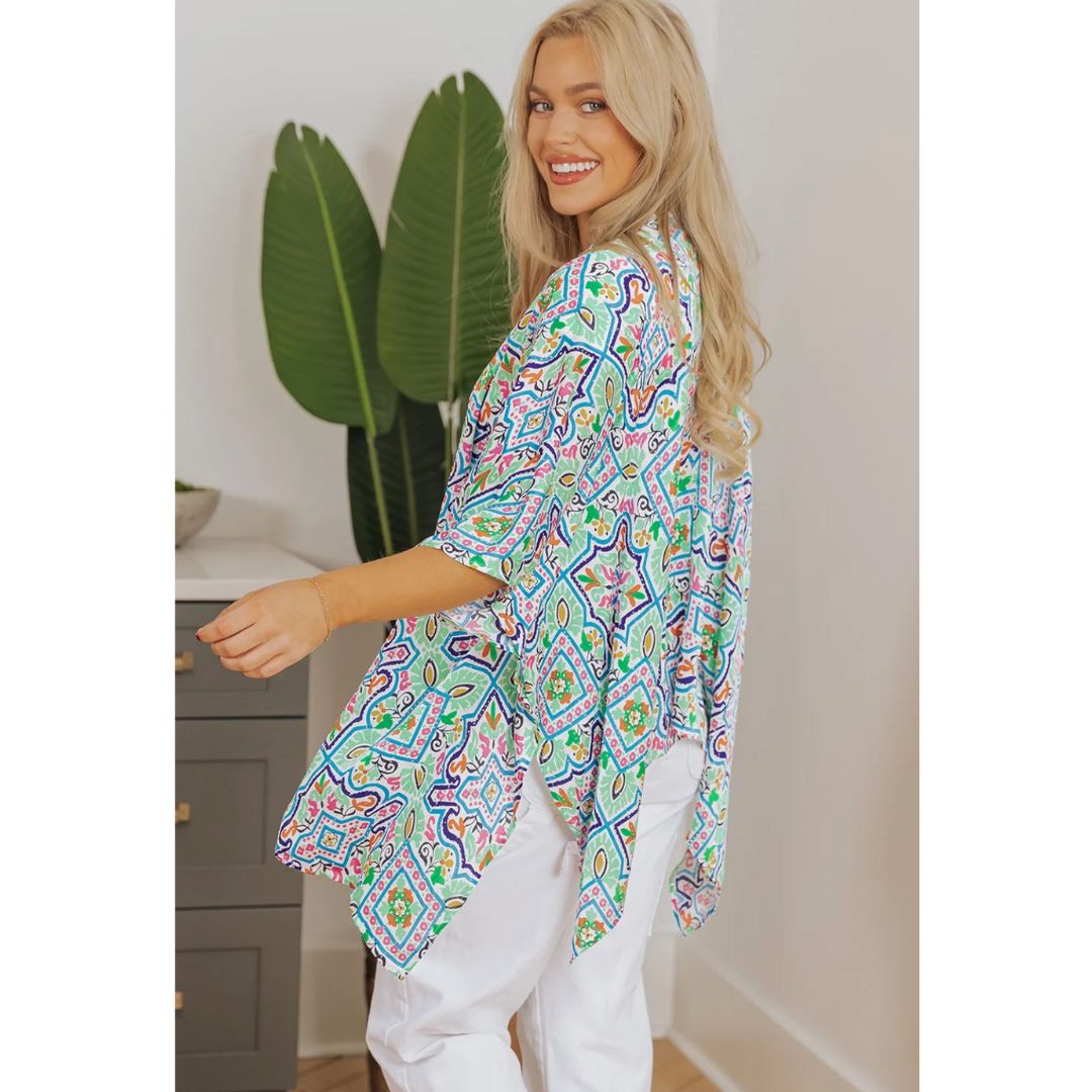 Just Ask, Lightweight Floral Abstract Kimono with Rhinestones