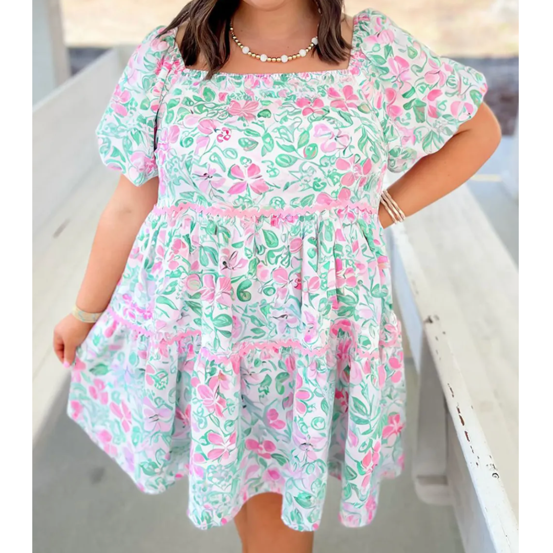 Remember The Feeling, Short Sleeve Floral Dress (1X-4X)