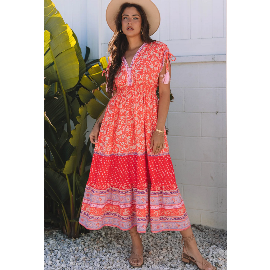 Sunny Days Ahead, Floral Abstract Tier Ruffle Maxi Dress