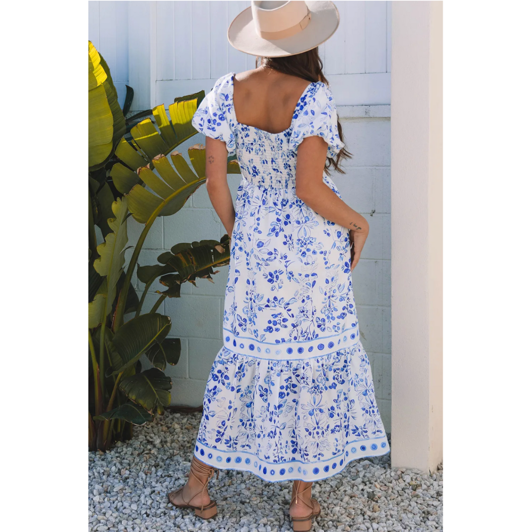 A Beautiful View, Short Sleeve Floral Maxi Dress