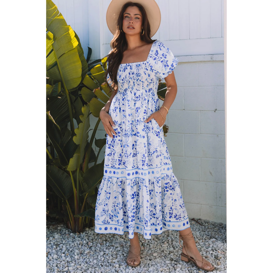 A Beautiful View, Short Sleeve Floral Maxi Dress