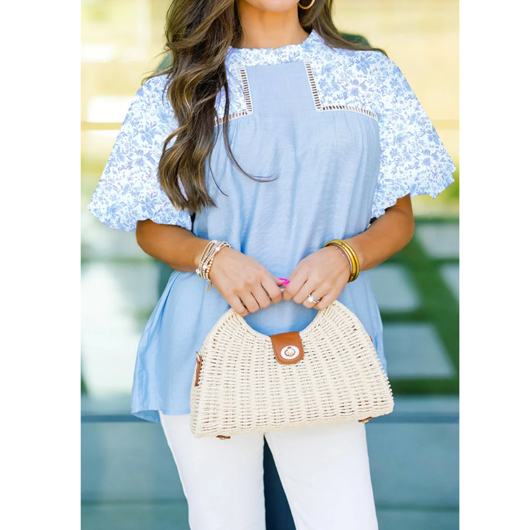Be That Girl, Short Puff Sleeve Floral Tunic